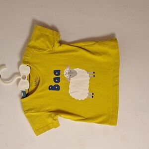 Baby Boden size 12 to 18 months yellow short sleeve t-shirt baa lamb